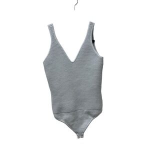 Abercrombie & Fitch Ribbed Sleeveless V-Neck Bodysuit Light Blue XS Normcore